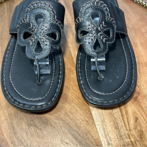 Josef Seibel Black Leather Block Heel Sandal Sz 39 - Picture 4 of 12